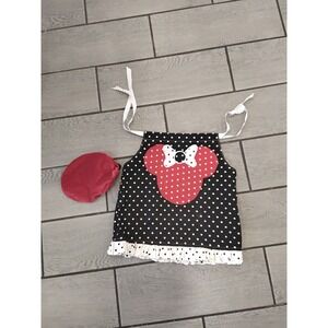 Disney-Inspired Minnie Mouse Polka Dot Apron Dress Set – Infant 0–6 Months
